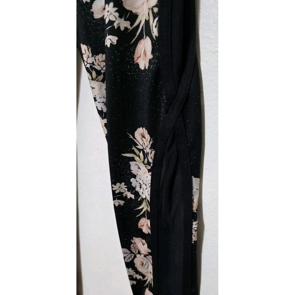 NEW Free People Liza Floral High Rise‎ Active Pants Legging SzS Black Mesh Side